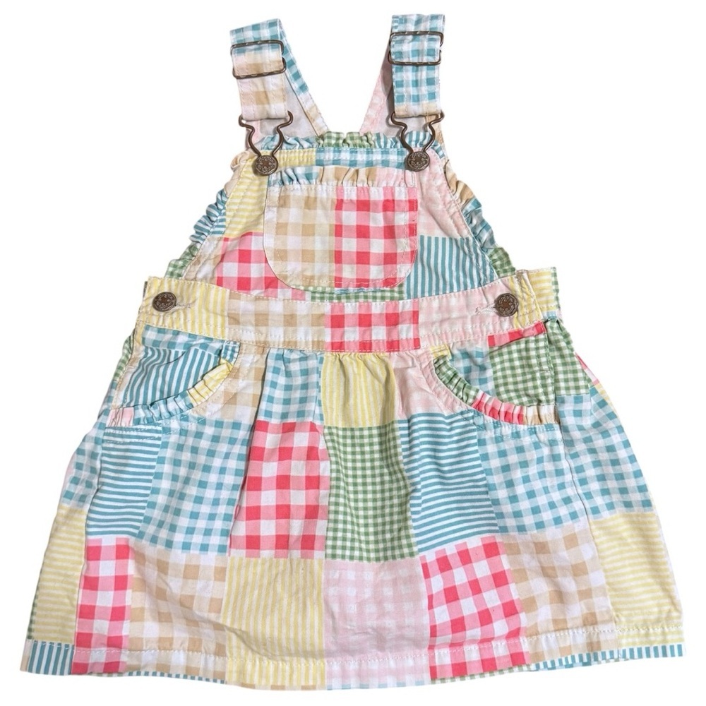 OshKosh B’gosh 24M Patchwork Gingham Overall Dress Pastel Easter Spring